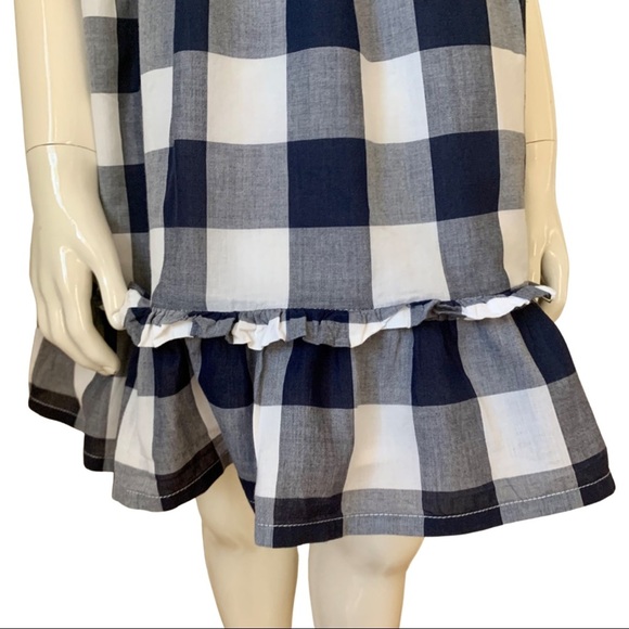 JANIE AND JACK Off-The-Shoulder Gingham Dress 100% Cotton Navy Blue & White Sz 3 - Picture 9 of 16